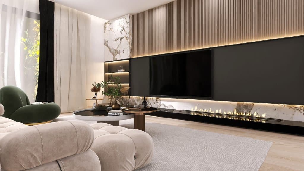 Salon chic et confort avec canapé beige